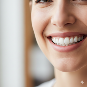 Close-up of a bright, healthy smile showing white teeth.